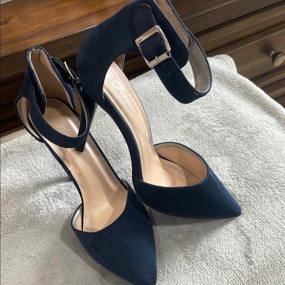 Forever 21 Blue Suede Heels with Ankle Strap